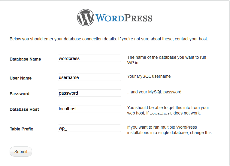 installing wordpress cms welcome screen page