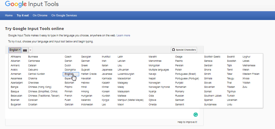 google input tool choose language