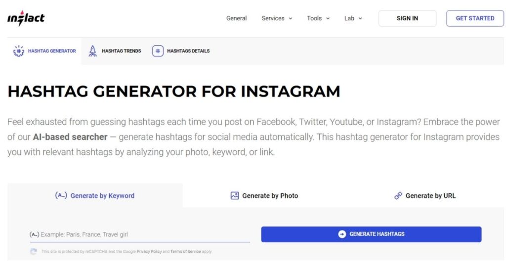 Inflact hasghtag generator tool for instagram