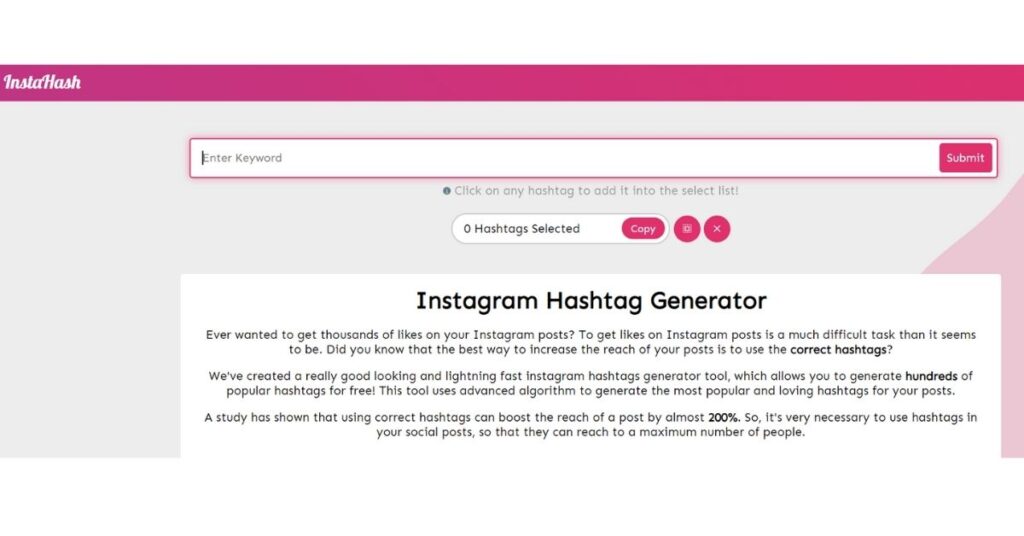 Instahash instagram hashtag generator tool