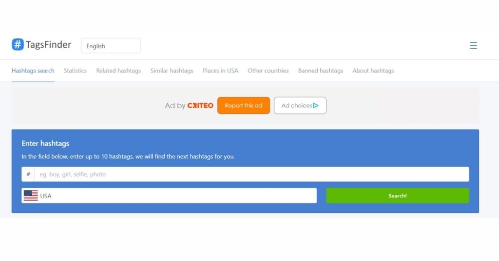 Tagfinder hashtag search tool