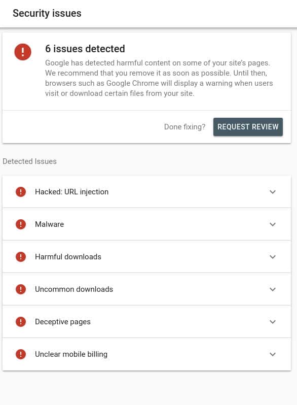 6 Google Search Console Security Issues Detected